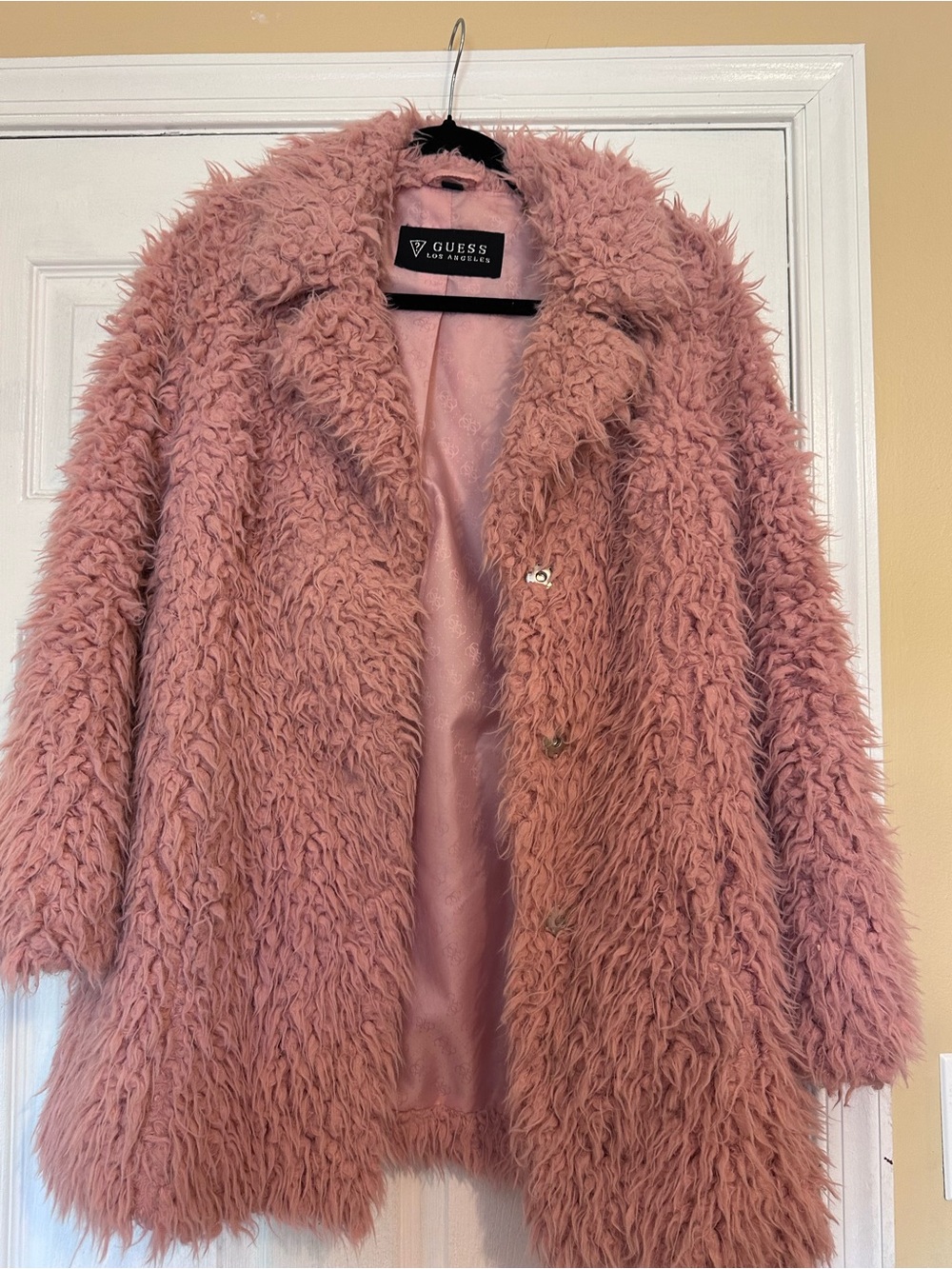 GUESS Rose Pink Teddy Faux-Fur Coat